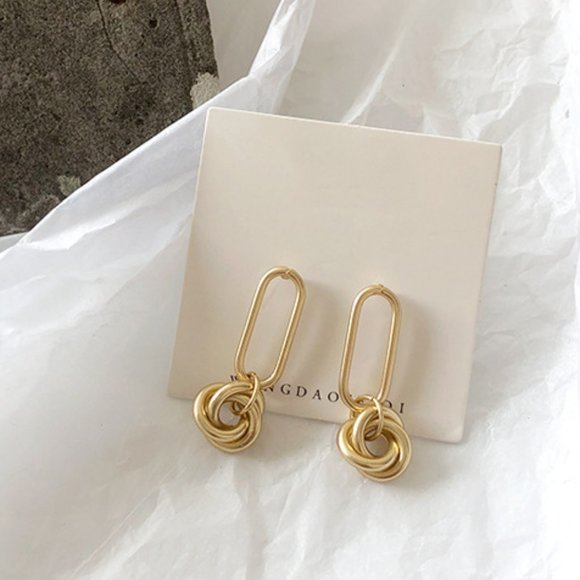 Last one  Matte Gold Geometric Drop Earrings - Picture 2 of 5